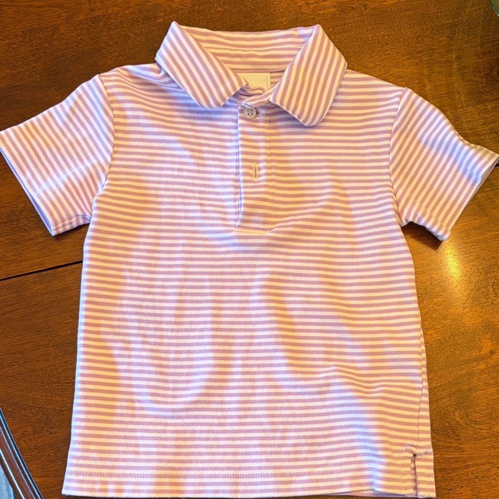 Little English Lavender & White Striped Polo Shirt